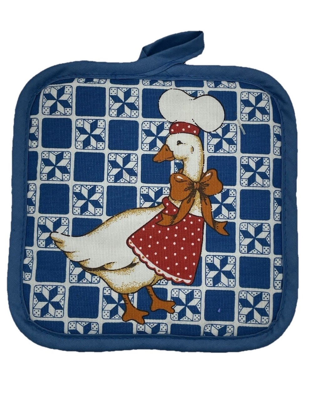 Vintage Country Goose Potholder Blue Patchwork Chef Hat Red Polka Dot Apron